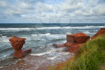 The cup of tea at thunder cove beach during high tide in Prince Edward island in Canada