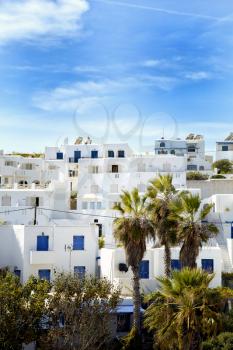 Panorama of Naoussa houses at Paros island in the Cyclades, Greece 