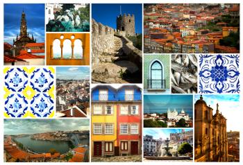 Collage of famous location in lisboa and porto in Portugal in Europe