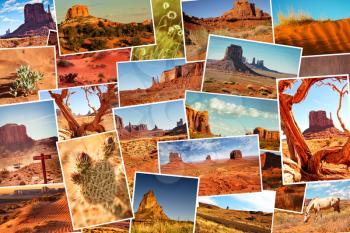 Collage of images from famous location in Monument Valley, Arizona, USA 