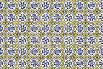 Collection of yellow and blue patterns tiles as a background