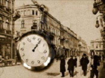 Royalty Free Video of an Old City Scene and a Swinging Clock