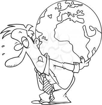 Royalty Free Clipart Image of a Man Carrying a Globe