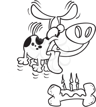 Royalty Free Clipart Image of a Dog With a Birthday Bone