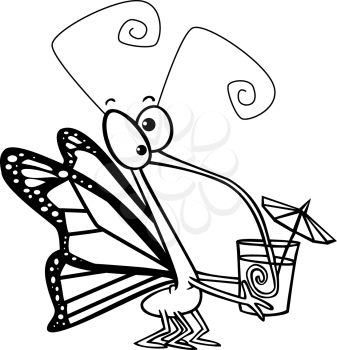 Royalty Free Clipart Image of a
Monarch Butterfly Drinking Pollen From a Cup 