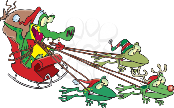 Royalty Free Clipart Image of a Santa Gator