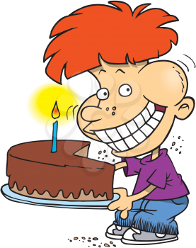 Royalty Free Clipart Image of a Boy With a Birthday Cake