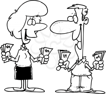 Royalty Free Clipart Image of a Couple Holding Cash