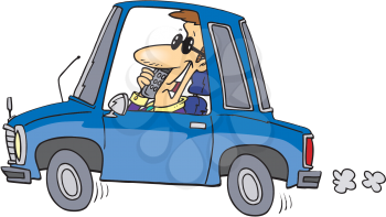 Royalty Free Clipart Image of a Man Driving and Talking on His Cellphone