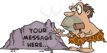 Royalty Free Clipart Image of a Caveman Chiselling a Rock