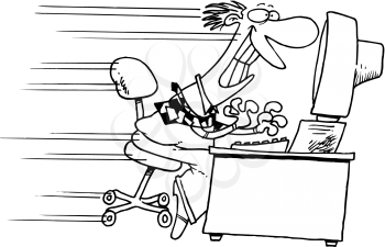 Royalty Free Clipart Image of a Man Moving at a Desk