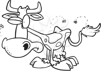 Royalty Free Clipart Image of a Cow and Flies
