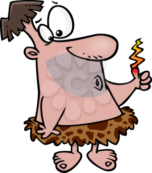 Royalty Free Clipart Image of a
Caveman Discovering Fire