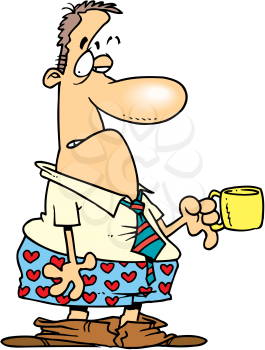 Royalty Free Clipart Image of a Man With a Coffee Cup and No Pants