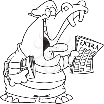 Royalty Free Clipart Image of a Hippo Selling Newspapers