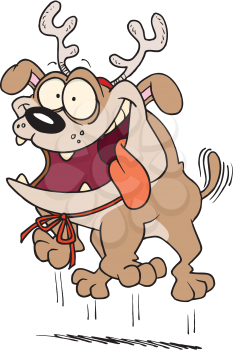 Royalty Free Clipart Image of a Happy Dog in Reindeer Antlers