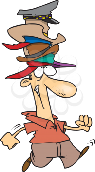 Royalty Free Clipart Image of a Man Wearing Many Hats