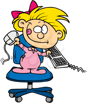 Royalty Free Clipart Image of a Girl Playing With a Mouse and Keyboard