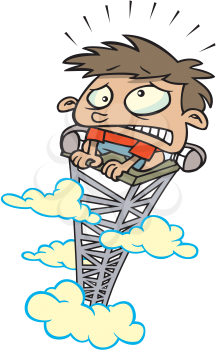 Royalty Free Clipart Image of a Boy on Top of a Tall Building