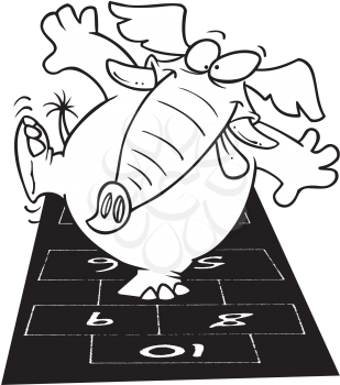 Royalty Free Clipart Image of an Elephant Playing Hopscotch
