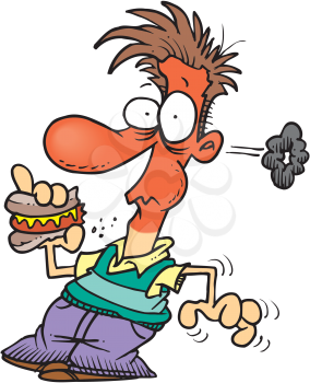Royalty Free Clipart Image of a Man Eating Hot Food