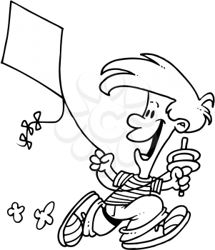 Royalty Free Clipart Image of a Boy Flying a Kite