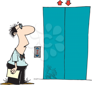 Royalty Free Clipart Image of a Man Looking at an Elevator