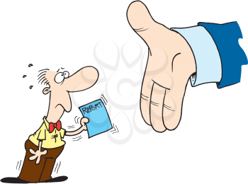 Royalty Free Clipart Image of a Person Handing a Report to a Big Hand