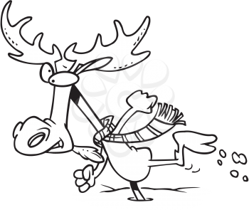 Royalty Free Clipart Image of a Moose Running in Snow