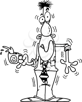 Royalty Free Clipart Image of a Shaking Man With a Coffee