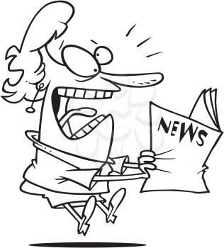 Royalty Free Clipart Image of a Woman Frightened While Reading the News