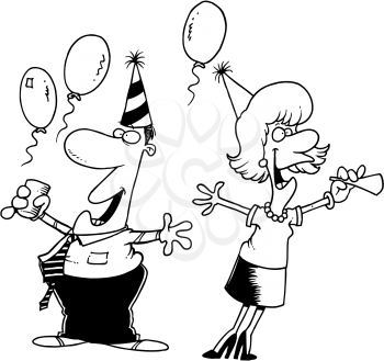 Royalty Free Clipart Image of a Man and Woman at an Office Party