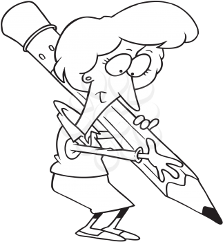 Royalty Free Clipart Image of a Woman With a Pencil