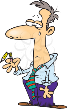 Royalty Free Clipart Image of a Man With a Broken Pencil