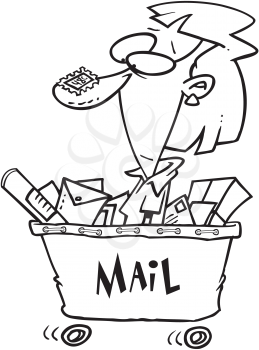 Royalty Free Clipart Image of a Woman With a Stamp on Her Nose in a Mail Cart