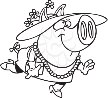 Royalty Free Clipart Image of a Pig in a Red Hat