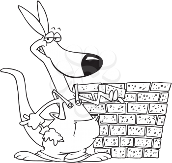 Royalty Free Clipart Image of a Kangaroo Laying Bricks