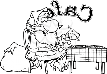 Royalty Free Clipart Image of Santa at a Cafe