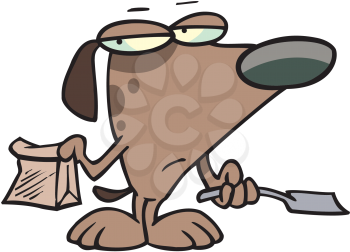 Royalty Free Clipart Image of a Dog With a Scoop and a Bag