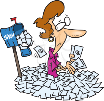 Royalty Free Clipart Image of a Woman Buried Under Spam Mail