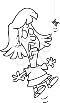 Royalty Free Clipart Image of a Girl Frightened by a Spider