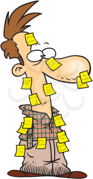 Royalty Free Clipart Image of a Man Covered in Sticky Notes