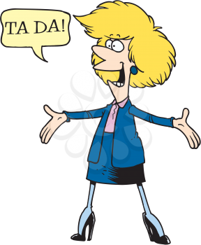 Royalty Free Clipart Image of a Woman Saying Ta Da