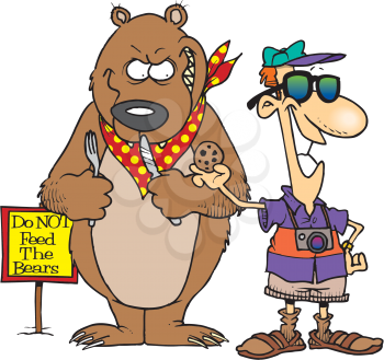 Royalty Free Clipart Image of a Man Feeding a Bear