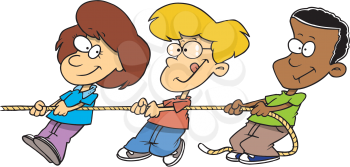 Royalty Free Clipart Image of Children Playing Tug of War