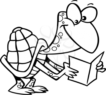 Royalty Free Clipart Image of a Turtle Reading a Book