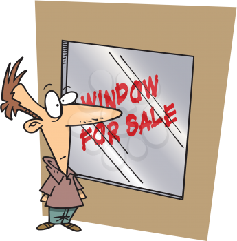 Royalty Free Clipart Image of a Man Shopping for Windows