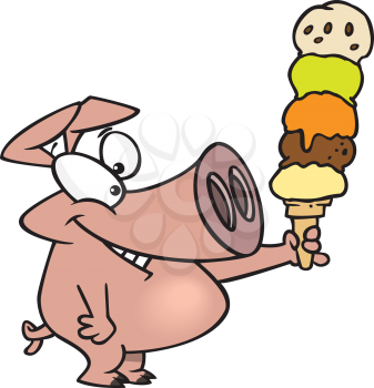 Royalty Free Clipart Image of a Pig With a Big Ice Cream Cone