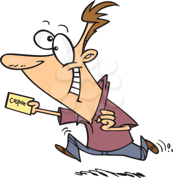 Royalty Free Clipart Image of a
Man Running With a Coupon