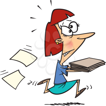 Royalty Free Clipart Image of a Woman Running Late with Files